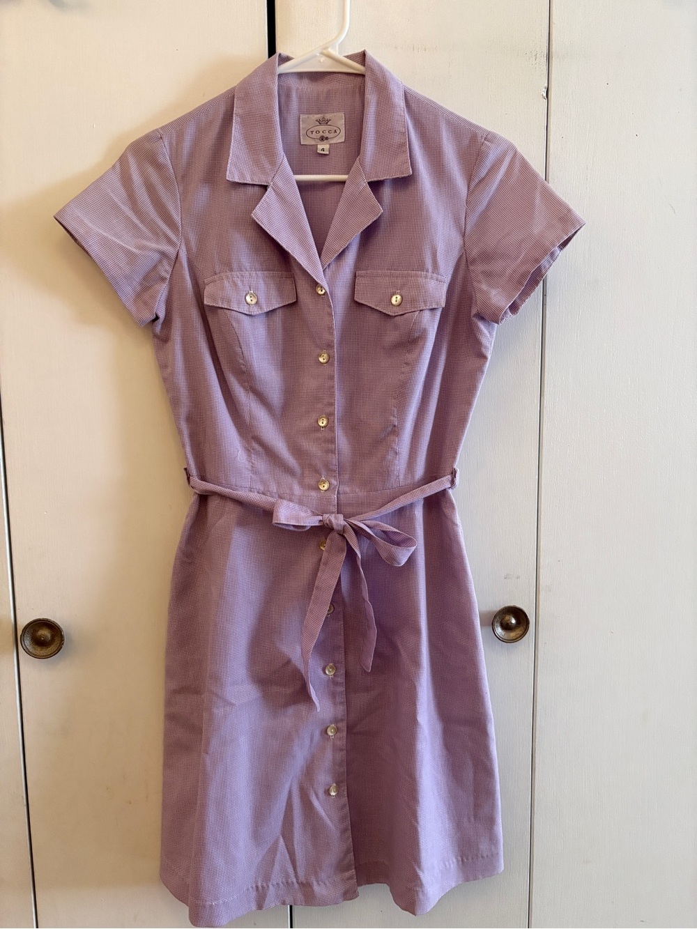 Tocca Lavender Button-Front Shirt Dress with Tie Waist, Super Classic in 90s!